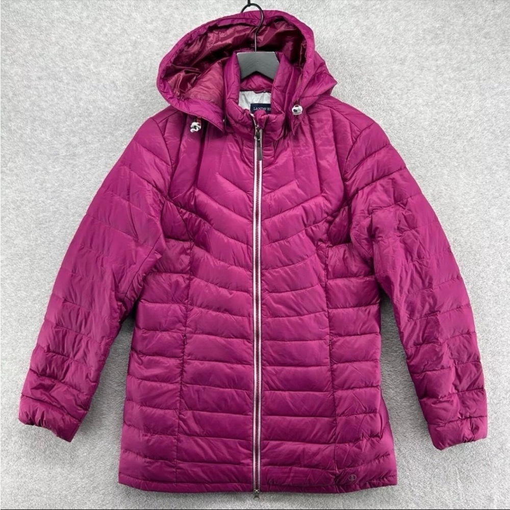 Lands End Fuchcia Down Filled Hooded Puffer Jacket L
